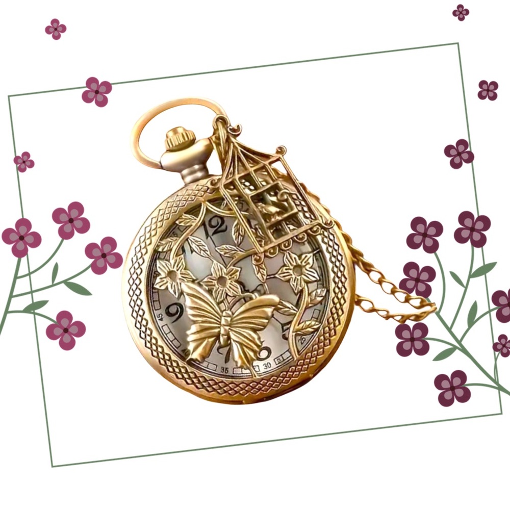 3D Butterfly Flower Pocket Watch Necklace